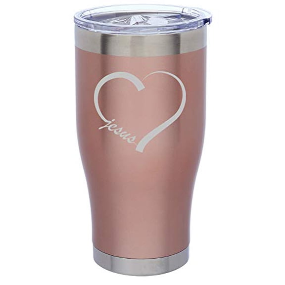 Rose Gold Double Wall Vacuum Insulated Stainless Steel Tumbler Travel Mug Love Heart Jesus (24 oz)