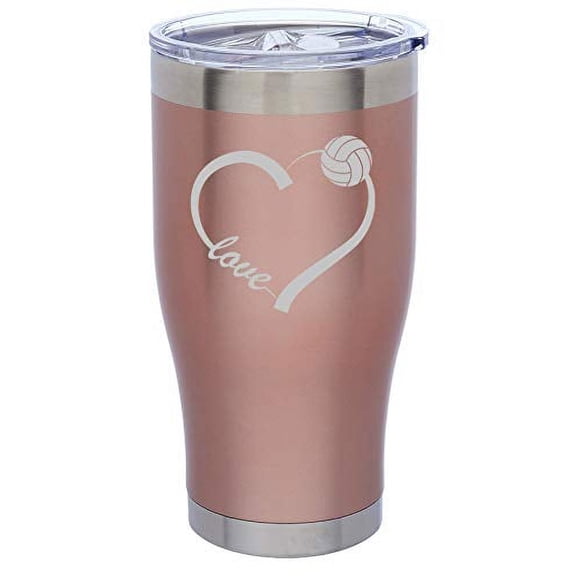 Rose Gold Double Wall Vacuum Insulated Stainless Steel Tumbler Travel Mug Love Heart Volleyball (24 oz)