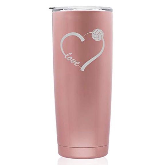 Rose Gold Double Wall Vacuum Insulated Stainless Steel Tumbler Travel Mug Love Heart Volleyball