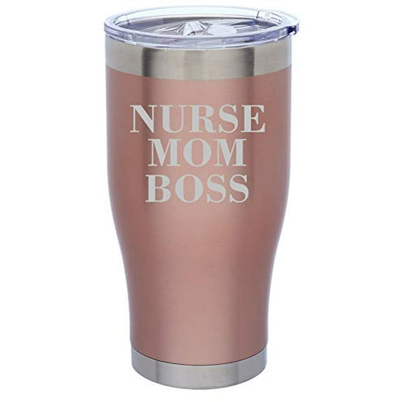 Rose Gold Double Wall Vacuum Insulated Stainless Steel Tumbler Travel Mug Nurse Mom Boss (24 oz)