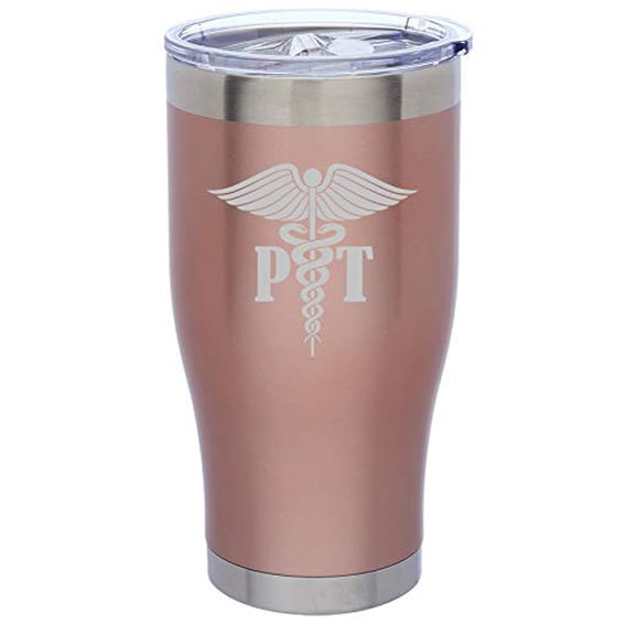 Rose Gold Double Wall Vacuum Insulated Stainless Steel Tumbler Travel Mug PT Physcial Therapy Med Symbol (24 oz)