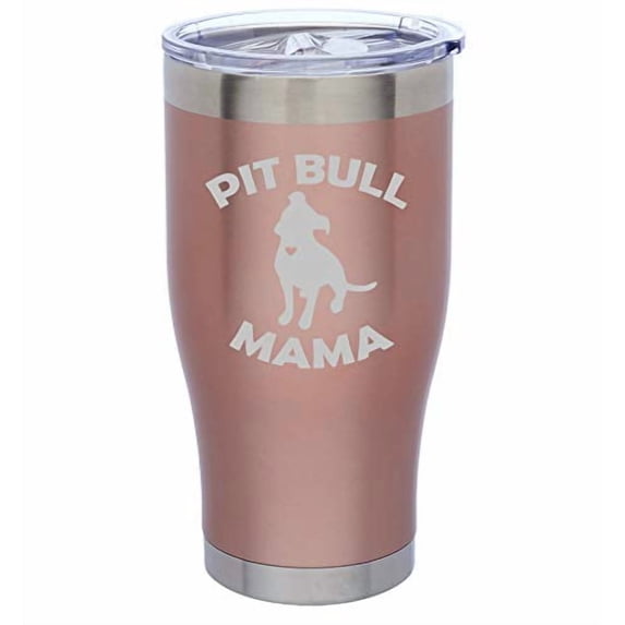 Rose Gold Double Wall Vacuum Insulated Stainless Steel Tumbler Travel Mug Pit Bull Mama (24 oz)