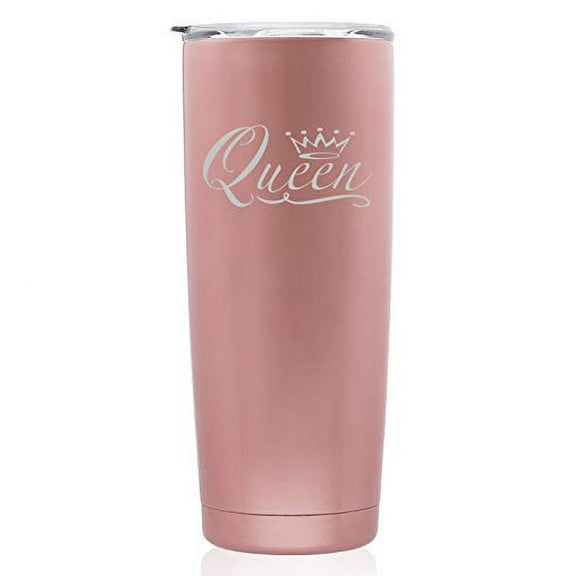 Rose Gold Double Wall Vacuum Insulated Stainless Steel Tumbler Travel Mug Queen Fancy (Skinny 20 oz)