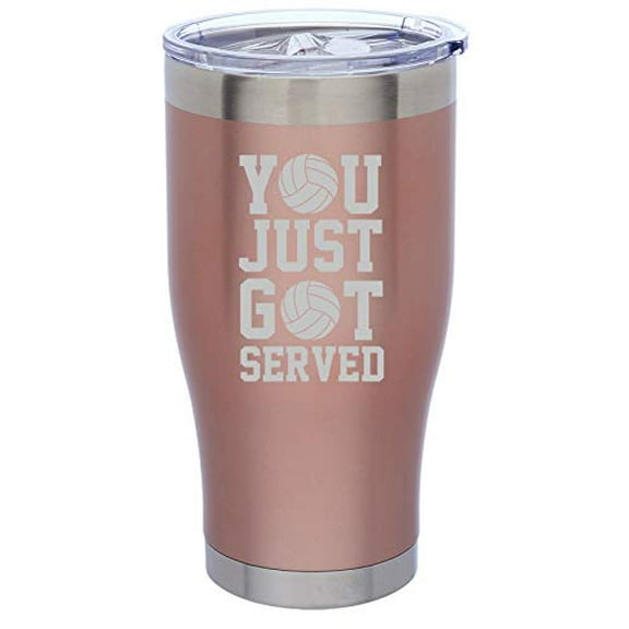 Rose Gold Double Wall Vacuum Insulated Stainless Steel Tumbler Travel Mug You Just Got Served Volleyball (24 oz)