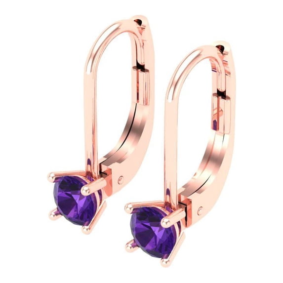 Rose Solid Solid Gold Drop Stud Everyday Dainty Earrings - 0.2 Ct Brilliant Round Cut Dangle Natural Amethyst 14K, Everyday Dainty Earrings Lever Back