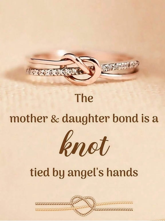 Rose Gold Elegant Sparkling White Zirconia Knot Design Womens Ring For Mother Daughter Bond Gift