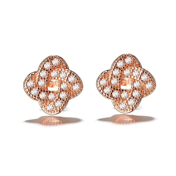18 K Rose Gold over Sterling Silver Encrusted Knot Stud Earrings with Crystals