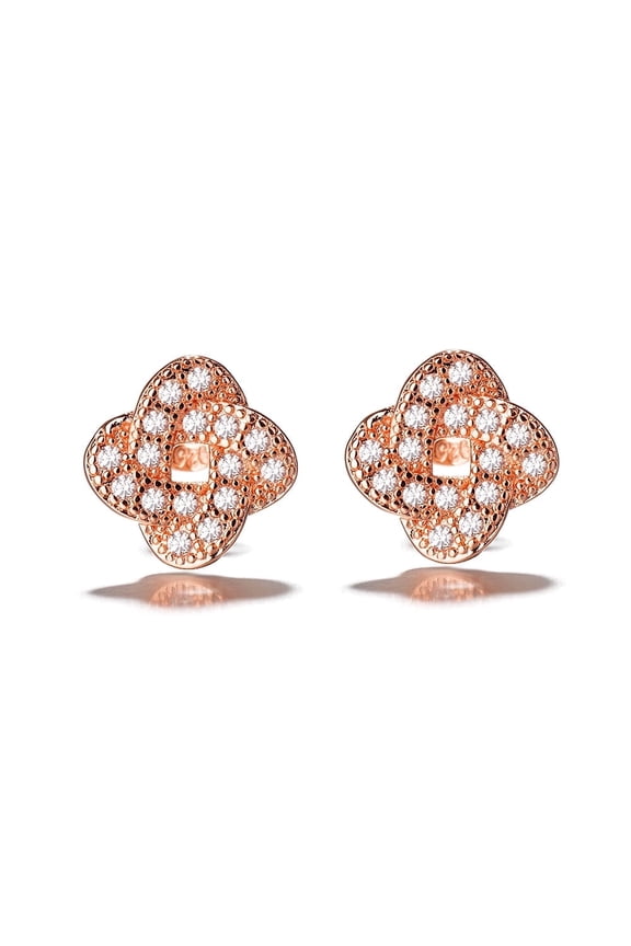 18 K Rose Gold over Sterling Silver Encrusted Knot Stud Earrings with Crystals