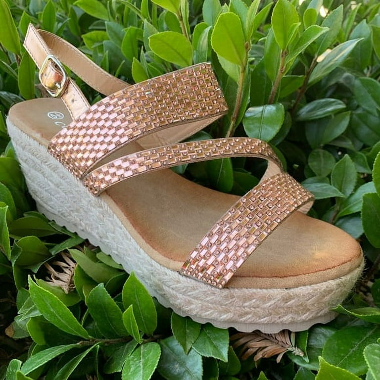 Rose gold online studded wedges