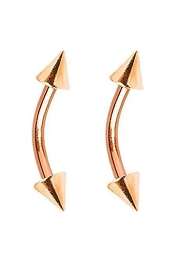 Rose Gold Eyebrow Ring 2pc Anodized Curved Barbell Spike Ends Cartilage 16G 8MM