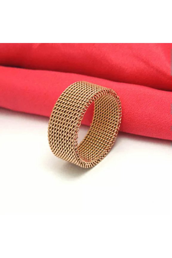 Rose Gold Filled Mesh Belt Band Men Women's Titanium Steel Ring Size 6/7/8/9/10