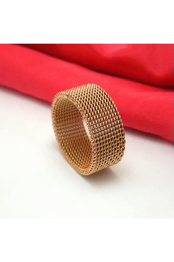 Rose Gold Filled Mesh Belt Band Men Women's Titanium Steel Ring Size 6/7/8/9/10