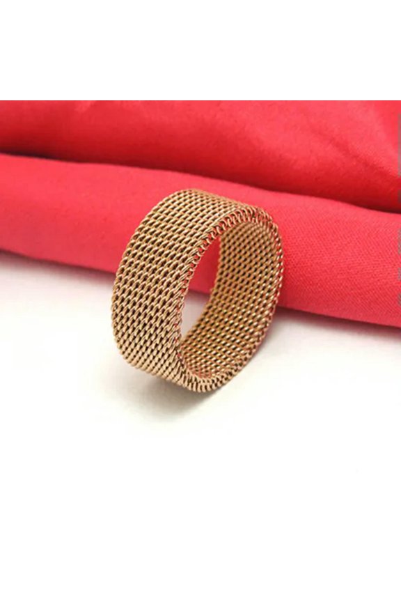 Rose Gold Filled Mesh Belt Band Men Women's Titanium Steel Ring Size 6/7/8/9/10