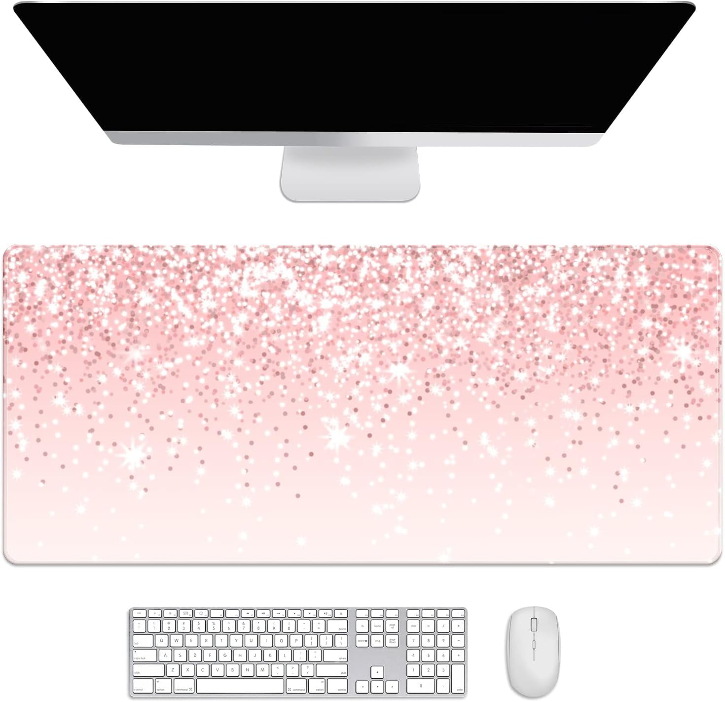 Rose Gold Fine Glitter Desk Mat, Desk Accessory, Cute Workspace, Trendy Workspace, Trendy, 35.4x15.7in Large Gaming Mouse Pad, Cute Desk Topper, Pretty Desk Pad