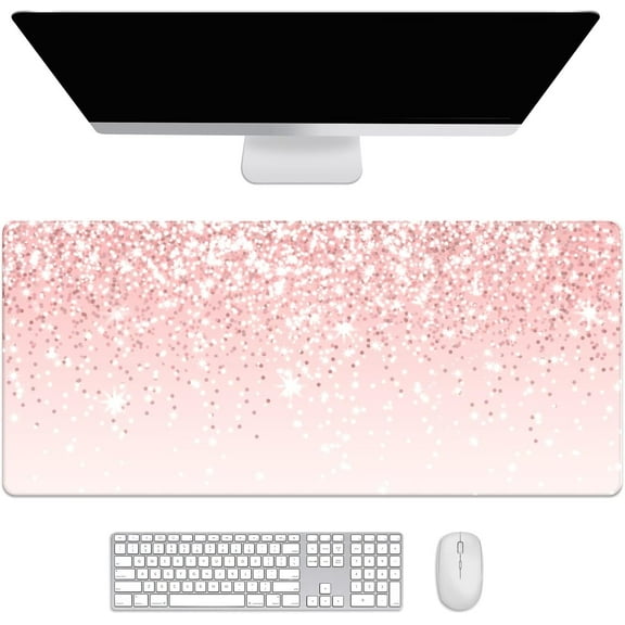 Rose Gold Fine Glitter Desk Mat, Desk Accessory, Cute Workspace, Trendy Workspace, Trendy, 35.4x15.7in Large Gaming Mouse Pad, Cute Desk Topper, Pretty Desk Pad