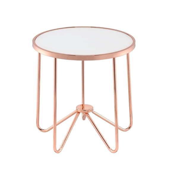 Rose Gold Finish End Table Round Frosted Glass Top Modern Living Room Furniture 1pc Classy Side Table