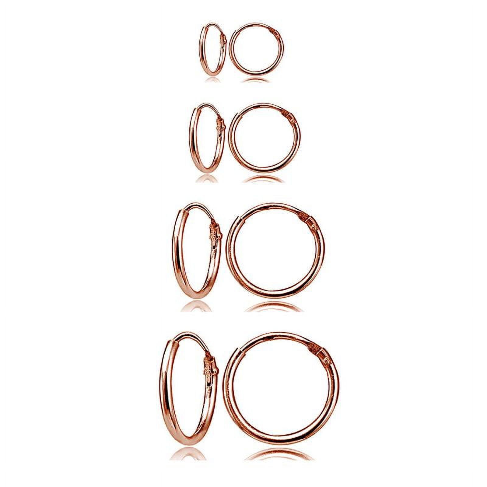 Rose Gold Flash Sterling Silver 10mm, 12mm, 14mm& 16mm Small Endless Hoop  Earrings, Set of 4