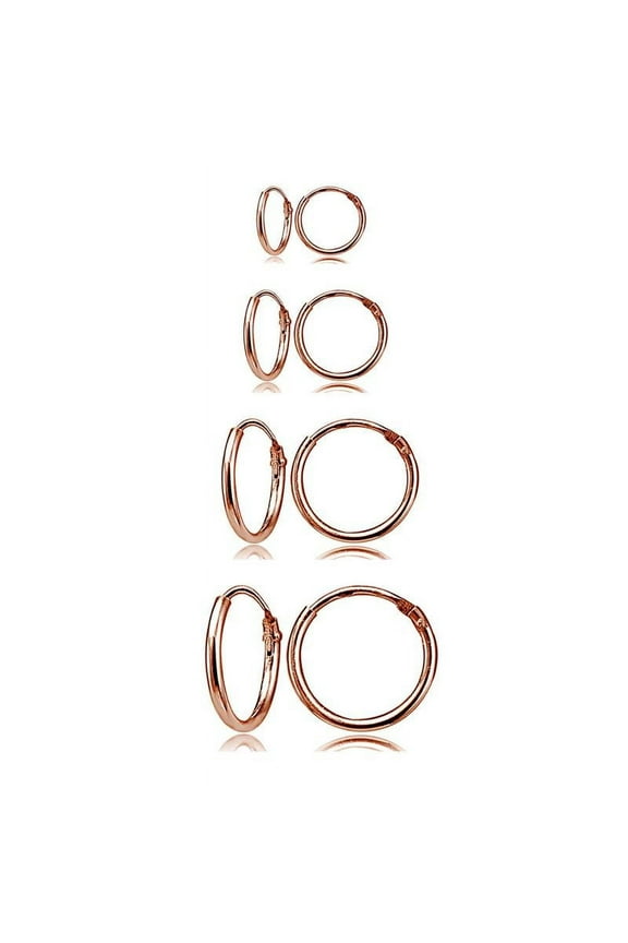 Rose Gold Flash Sterling Silver 10mm, 12mm, 14mm& 16mm Small Endless Hoop Earrings, Set of 4