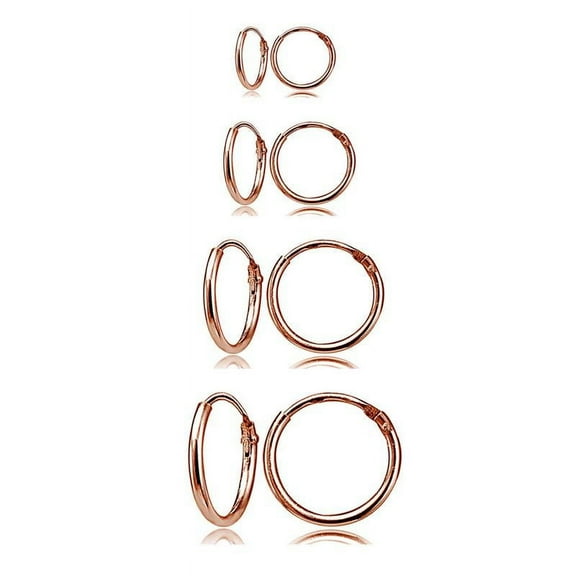 Rose Gold Flash Sterling Silver 10mm, 12mm, 14mm& 16mm Small Endless Hoop Earrings, Set of 4