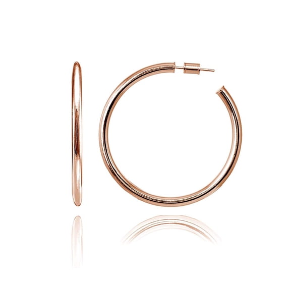 Rose Gold Flashed Sterling Silver Polished Open Round Post C-Hoop Earrings, 50mm C87