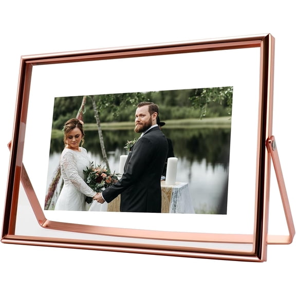 Rose Gold Floating Frame (5"x7",Horizontal ), For Picture 4x6, 3x5, 2x3, Tabletop Shelf Photo Frame, Classy Gift For Festival, Wedding, Home or Office Dcor,Photo Display,tabletop hanging,Gift Ideas
