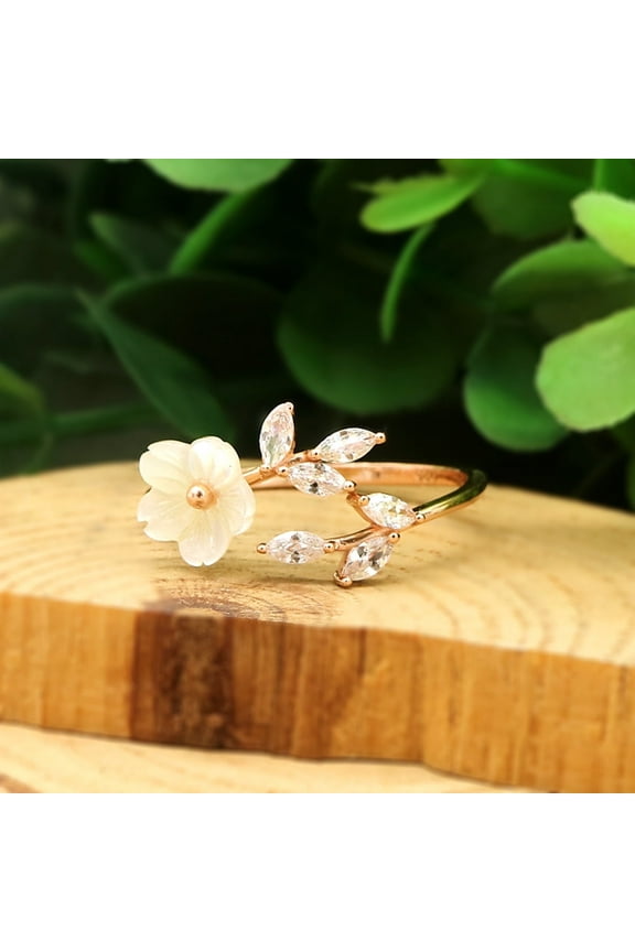 14K Rose Gold over Sterling Silver Floral Bypass Ring With Crystals