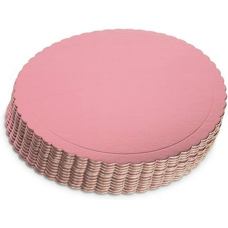 12 Pack Rose Gold Foil Cake Boards, 10 inch Scalloped Dessert Base
