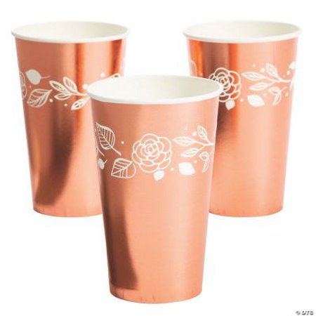 Rose Gold Foil Floral Paper Cups, Birthday, Party Supplies, 16 Pieces