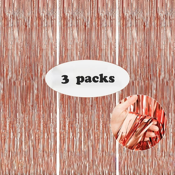 Rose Gold Foil Fringe Curtains Tinsel Backdrop for Photo Booth Birthday Wedding Baby Shower Party Thanksgiving Christmas Decorations