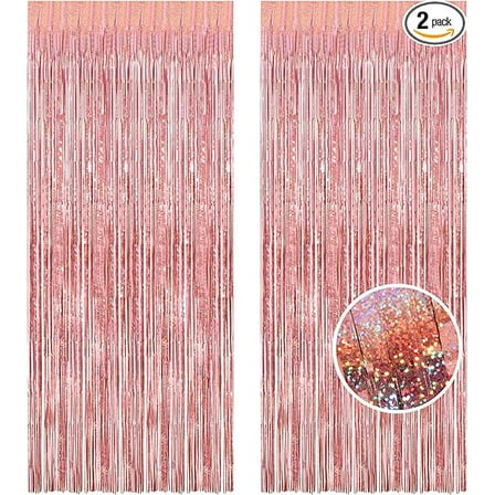 2 Pack Rose Gold Foil Fringe Door Curtain Door Streamers 8' x 3' by ECC Party Supply