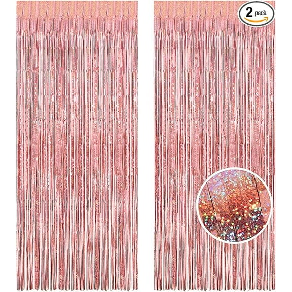 2 Pack Rose Gold Foil Fringe Door Curtain Door Streamers 8' x 3' by ECC Party Supply