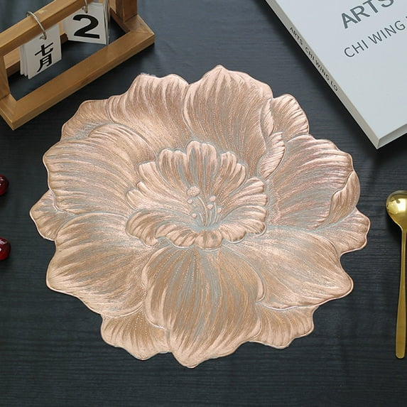 Rose Gold Foil Placemat - 3D Floral Design, Heat-Resistant, Easy To Clean - For Dining Table, Kitchen, Party, Wedding, Home Decor