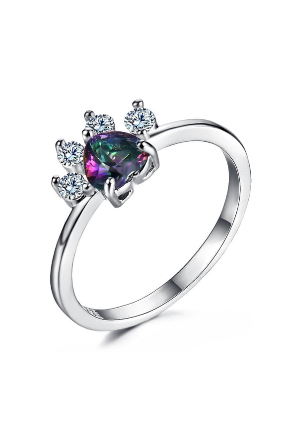 Rose Gold Footprint Heart Opal Ring For Women Gold Plated Inlay With Opal Centerstone And Colorful Sparkle Shine