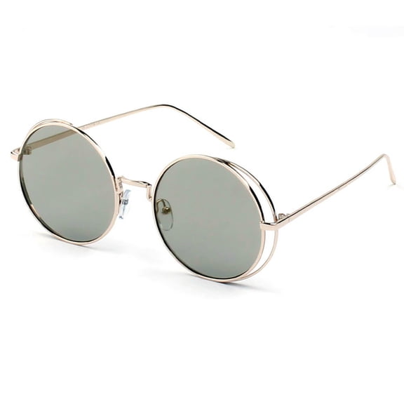 Rose Gold Frame Double-Rim Round Sunglasses, Dark Lens - UV400 Protection Trendy Fashion Shades for Women Party & Photo Shoot