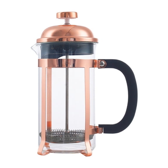 Rose Gold French Press Coffee Maker, Stainless Steel Frame Borosilicate Glass Coffee Press, Heat Resistant Tea Infuser Milk Frother for Home Kitchen