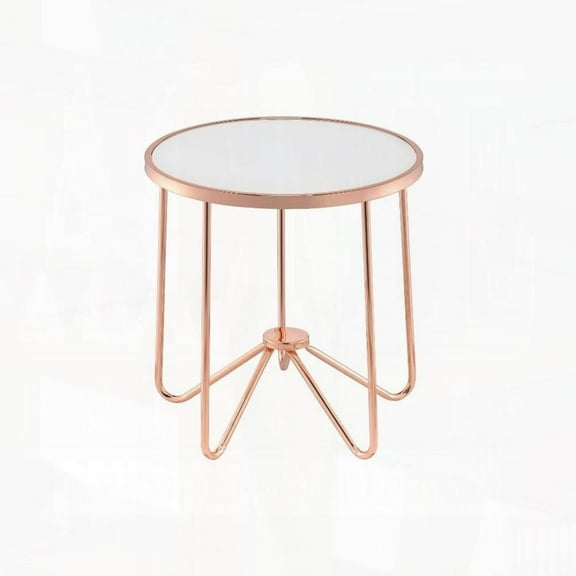 Rose Gold Frosted Glass Round End Table with Metal Base