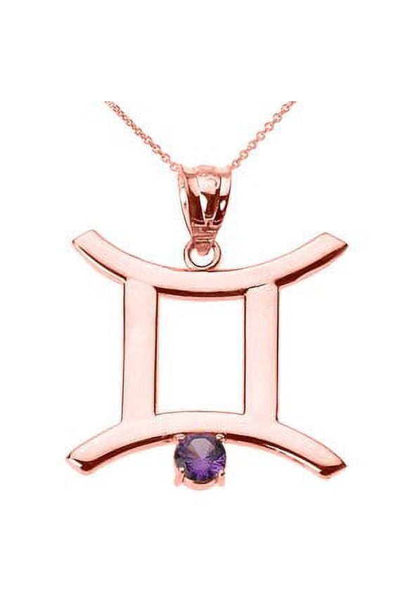 Rose Gold Gemini Zodiac Sign June Birthstone Pendant Necklace :  14K  Pendant with 18" chain