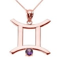thumbnail image 1 of Rose Gold Gemini Zodiac Sign June Birthstone Pendant Necklace :  14K  Pendant with 20" chain, 1 of 1