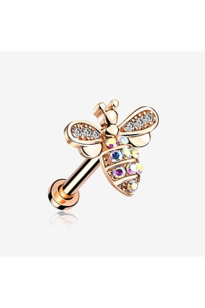 Rose Gold Glistening Honey Bee Sparkle Internally Threaded Labret