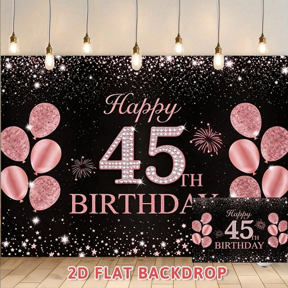 Rose Gold Glitter 45th Birthday Backdrop,Black Sparkle Balloon Party Background Banner,Perfect for Adult 45th Birthday Anniversary Party,Indoor Outdoor Photo Booth Decorations Supplies