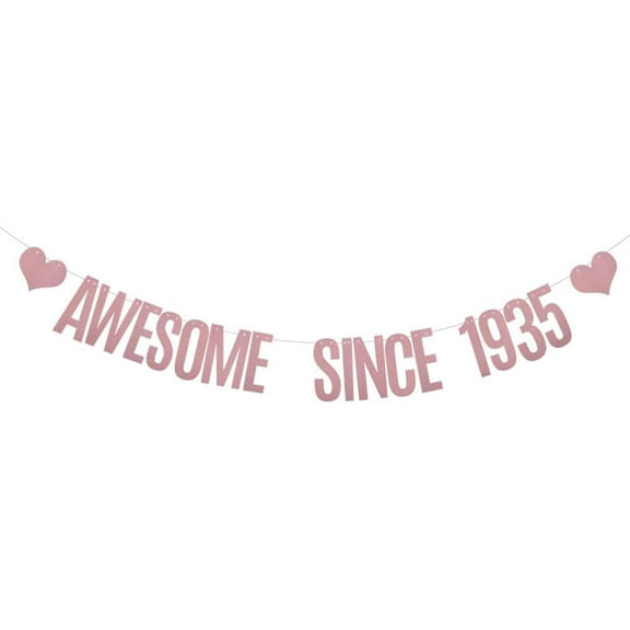 Rose Gold Glitter Awesome Since 1935 Banner for 90th Birthday Party Decorations SuppliesAwesome Since 1935