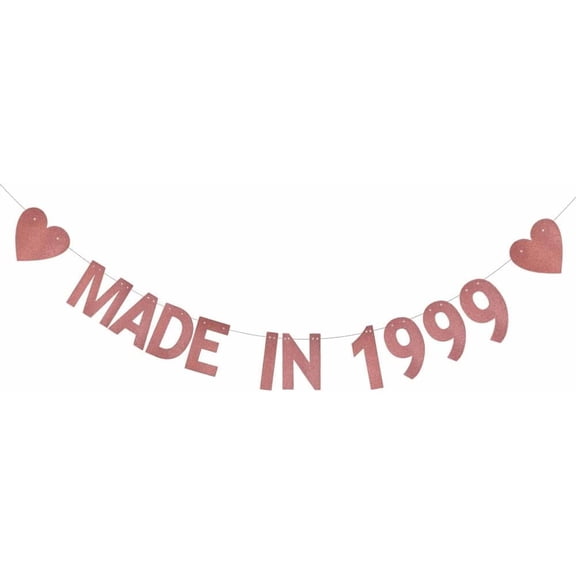 Rose Gold Glitter Banner,Pre-Strung,Funny 27 Years Old Birthday Party Decorations Bunting Sign Backdrops,Made In 1999