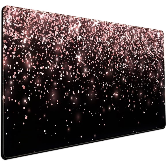 Rose Gold Glitter Black Desk Mat Extended Mouse Pad XXL Office Desk 31.5x15.7 in Accessories for Women Girl Gamer Full Desk Large Gaming XXL Mousepad Laptop Computers Keyboard Office Mouse Mat