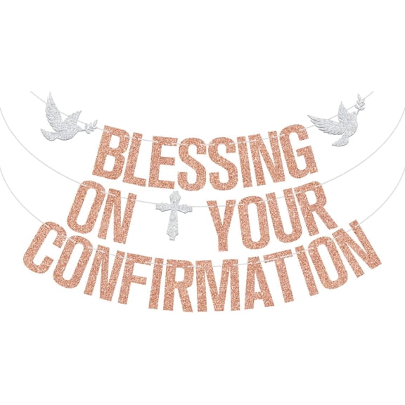 Rose Gold Glitter Blessing On Your Confirmation Banner, Mi Primera Comunion/My Baptism, Religious Christening Baptism Gender Reveal Party Decorations Supplies