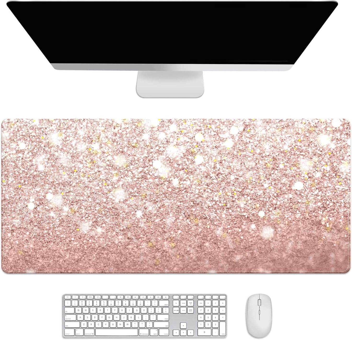 Rose Gold Glitter Desk Mat, Desk Accessory, Cute Workspace, Trendy Workspace, Trendy, 35.4x15.7in Large Gaming Mouse Pad, Cute Desk Topper, Pretty Desk Pad
