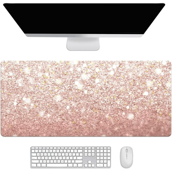 Rose Gold Glitter Desk Mat, Desk Accessory, Cute Workspace, Trendy Workspace, Trendy, 35.4x15.7in Large Gaming Mouse Pad, Cute Desk Topper, Pretty Desk Pad