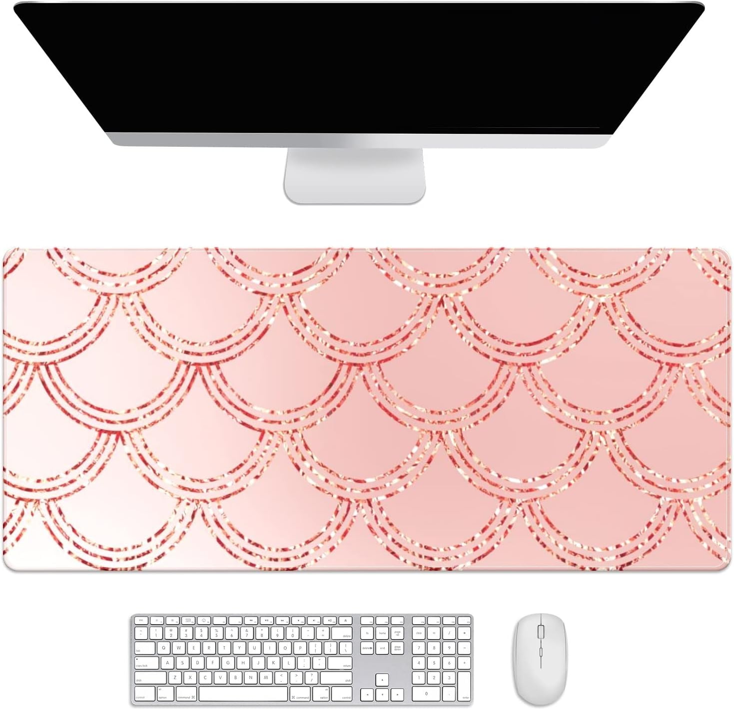 Rose Gold Glitter Desk Mat, Desk Accessory, Cute Workspace, Trendy Workspace, Trendy, 35.4x15.7in Large Gaming Mouse Pad, Cute Desk Topper, Pretty Desk Pad