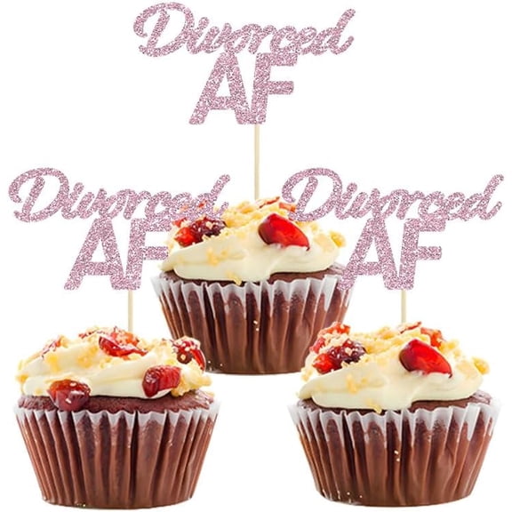 Rose Gold Glitter Divorced AF Cupcake Toppers 12Pcs Divorce Breakup New Chapter Celebration Cupcake Picks