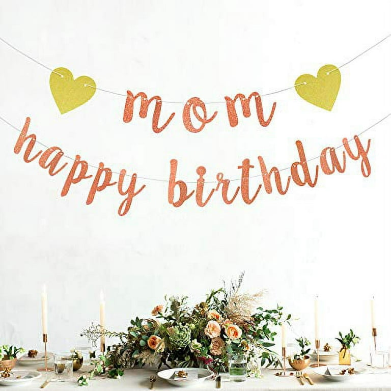 Rose Gold Glitter Happy Birthday Mom Banner-Cheers to Monther's