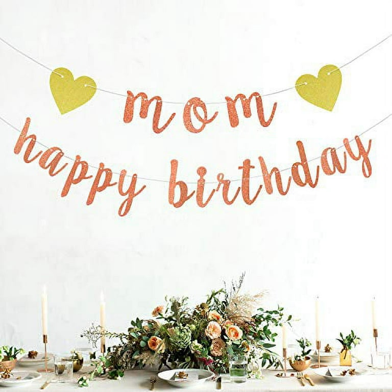 Rose Gold Glitter Happy Birthday Mom Banner-Cheers to Monther's Birthday-  Birthday Party Decorations Supplies for Women 